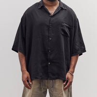 Unisex Soft Linen Open Collar Big Shirt, Black