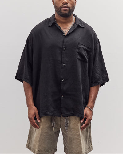 Unisex Soft Linen Open Collar Big Shirt, Black