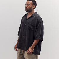 Unisex Soft Linen Open Collar Big Shirt, Black