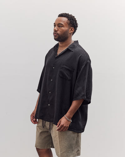 Unisex Soft Linen Open Collar Big Shirt, Black