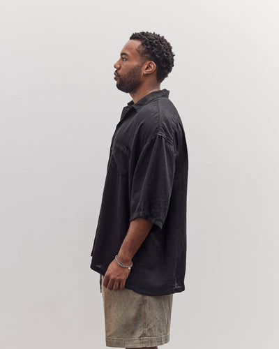 Unisex Soft Linen Open Collar Big Shirt, Black