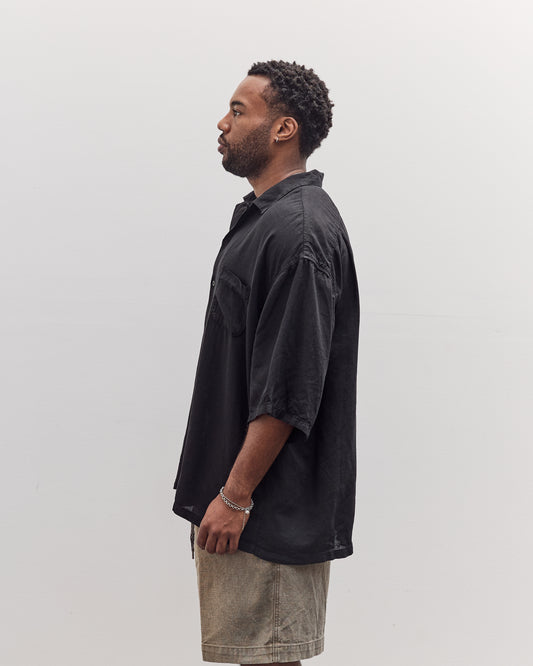 Unisex Soft Linen Open Collar Big Shirt, Black