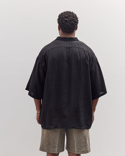 Unisex Soft Linen Open Collar Big Shirt, Black