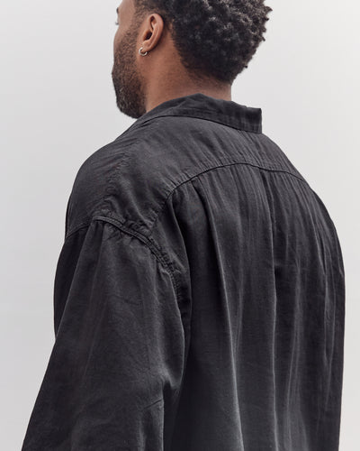 Unisex Soft Linen Open Collar Big Shirt, Black
