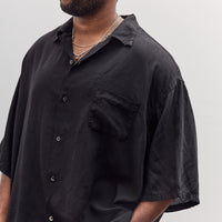 Unisex Soft Linen Open Collar Big Shirt, Black