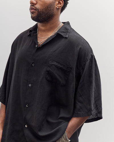 Unisex Soft Linen Open Collar Big Shirt, Black
