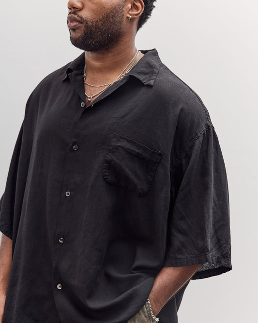 Unisex Soft Linen Open Collar Big Shirt, Black
