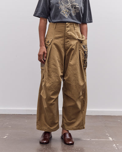 Kapital Herringbone Jumbo Monkey Pants - Factory Repaired & Embroidery, Camel
