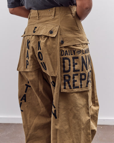 Kapital Herringbone Jumbo Monkey Pants - Factory Repaired & Embroidery, Camel