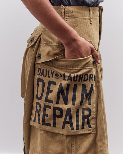 Kapital Herringbone Jumbo Monkey Pants - Factory Repaired & Embroidery, Camel