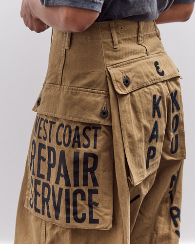 Kapital Herringbone Jumbo Monkey Pants - Factory Repaired & Embroidery, Camel
