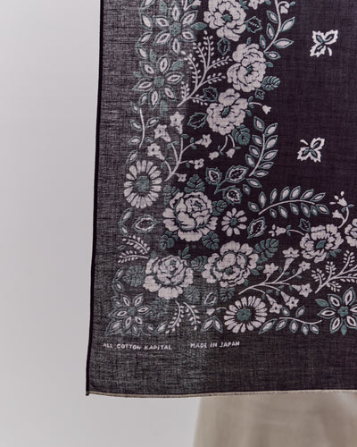 Kapital Fastcolor Selvedge Bandana, Churchill Garden Large, Black