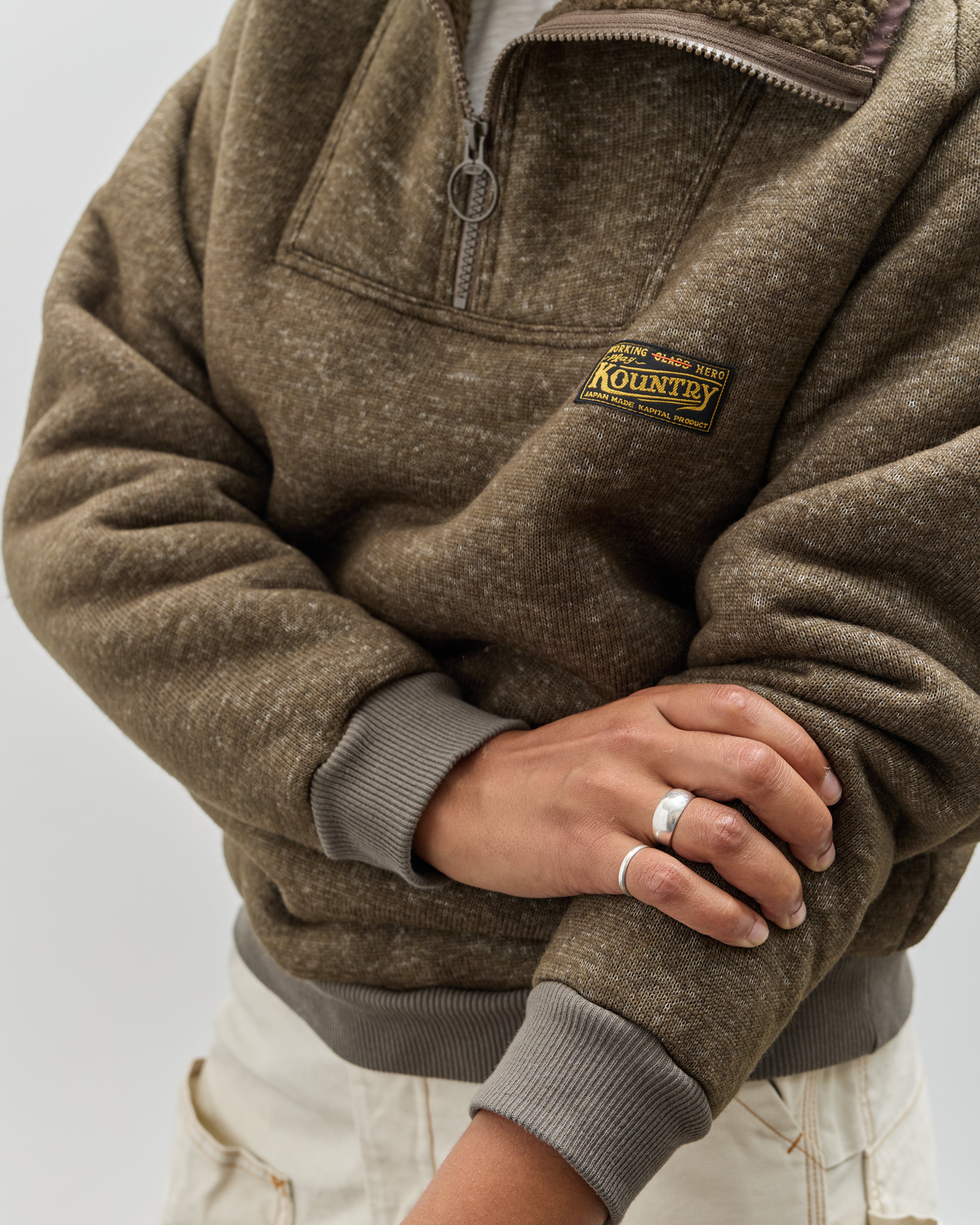 Kapital Boa Fleece Zip Alpine Pullover, Khaki – Glasswing Kapital Boa Fleece Zip Alpine Pullover, Khaki – Glasswing