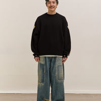 Kapital 5G Wool Bone Crew Sweater, Black