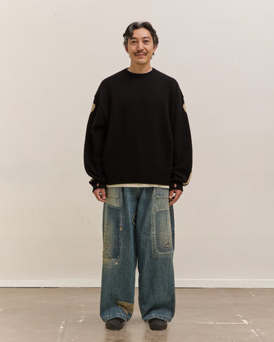 Kapital 5G Wool Bone Crew Sweater, Black