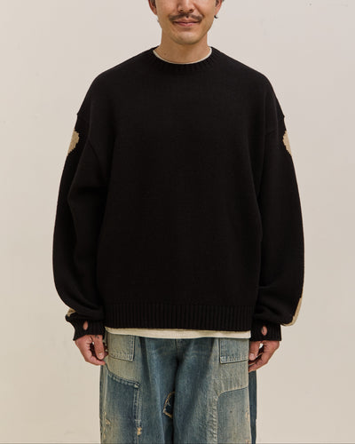 Kapital 5G Wool Bone Crew Sweater, Black
