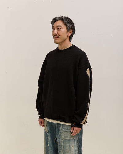 Kapital 5G Wool Bone Crew Sweater, Black