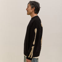 Kapital 5G Wool Bone Crew Sweater, Black