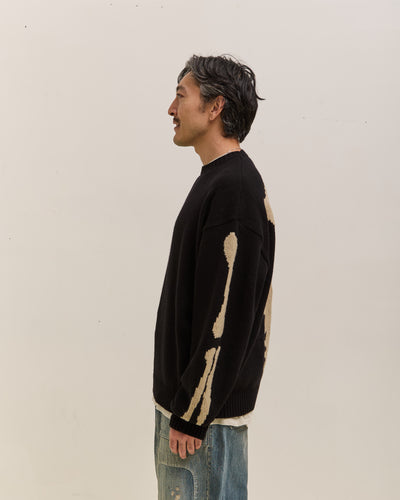 Kapital 5G Wool Bone Crew Sweater, Black