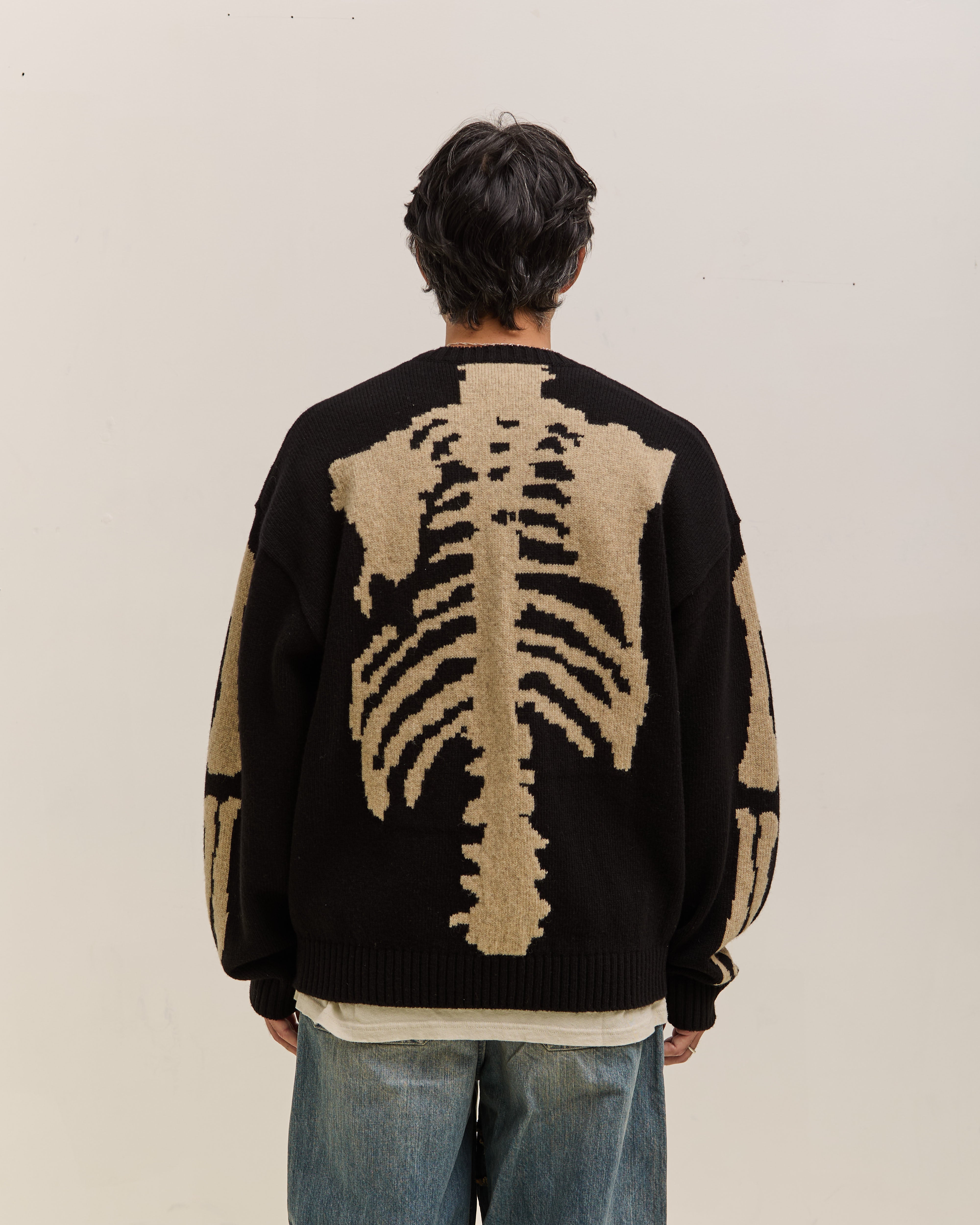 Kapital 5G Wool Bone Crew Sweater, Black – Glasswing
