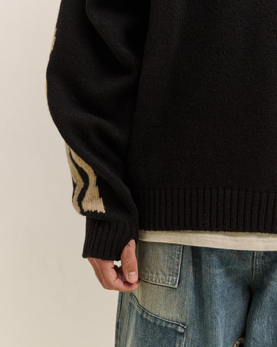 Kapital 5G Wool Bone Crew Sweater, Black