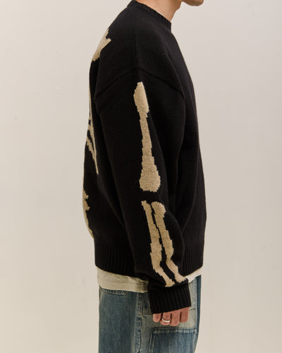 Kapital 5G Wool Bone Crew Sweater, Black