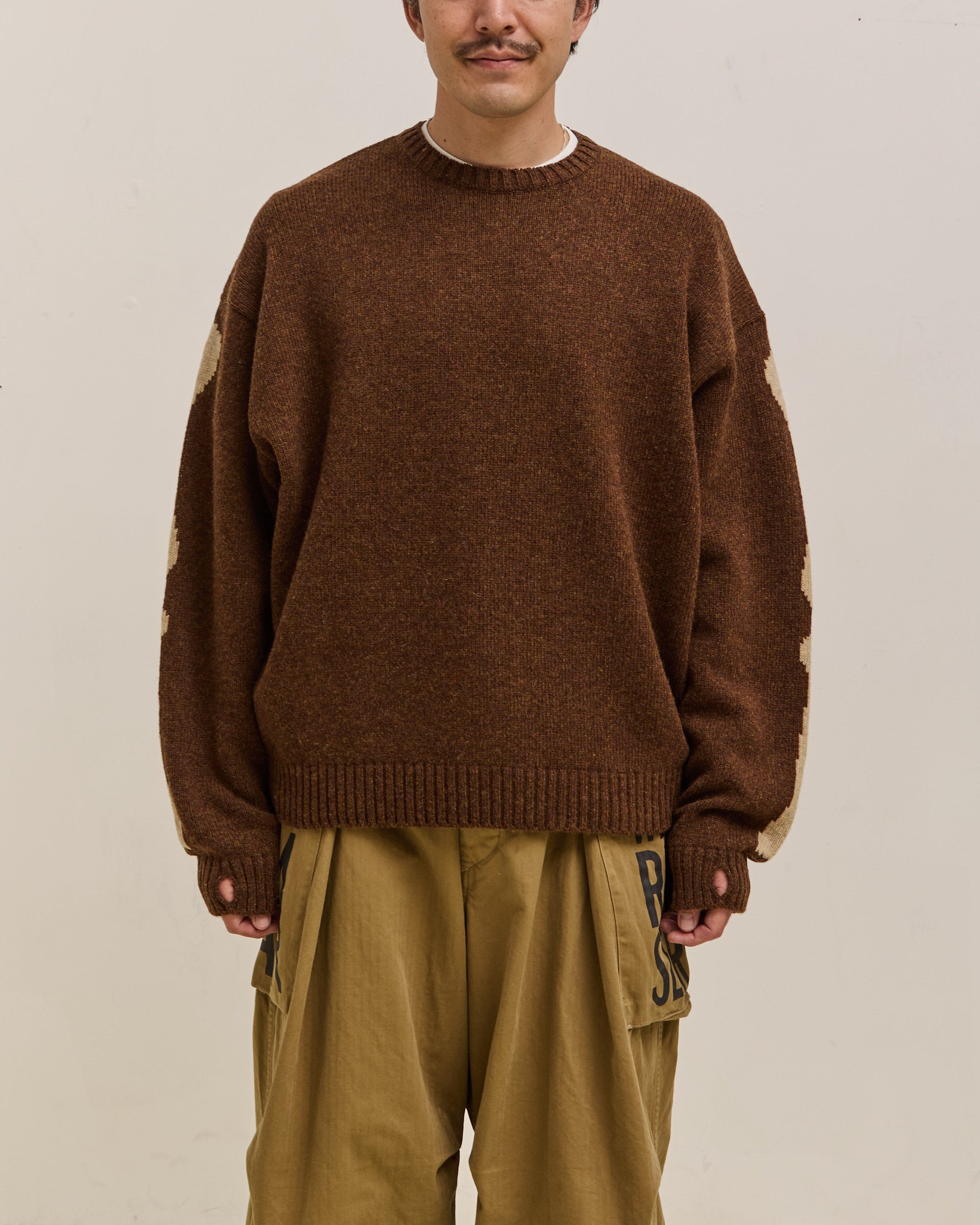 Kapital 5G Wool Bone Crew Sweater Unisex, Brown – Glasswing