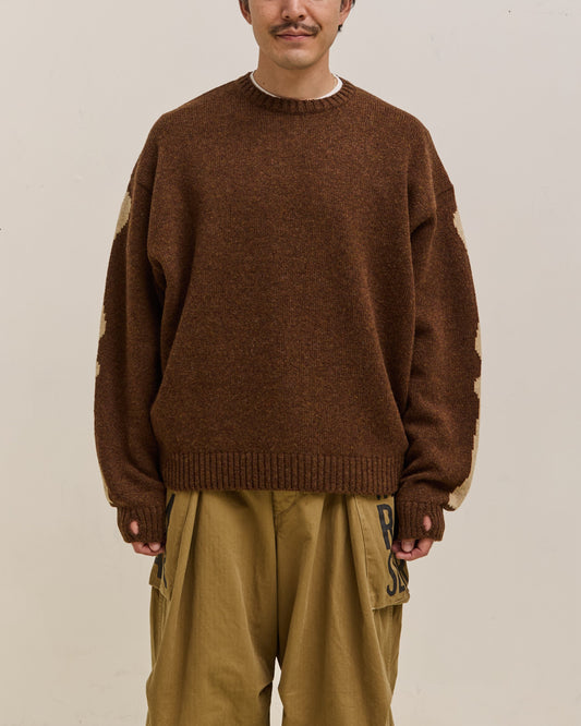 Kapital 5G Wool Bone Crew Sweater Unisex, Brown