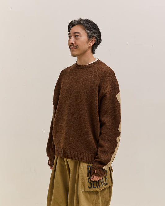 Kapital 5G Wool Bone Crew Sweater Unisex, Brown