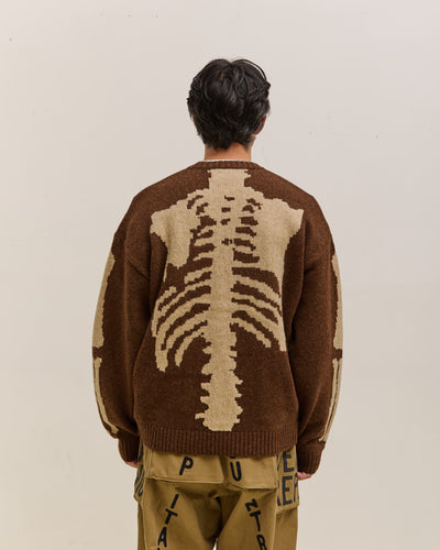Kapital 5G Wool Bone Crew Sweater Unisex, Brown