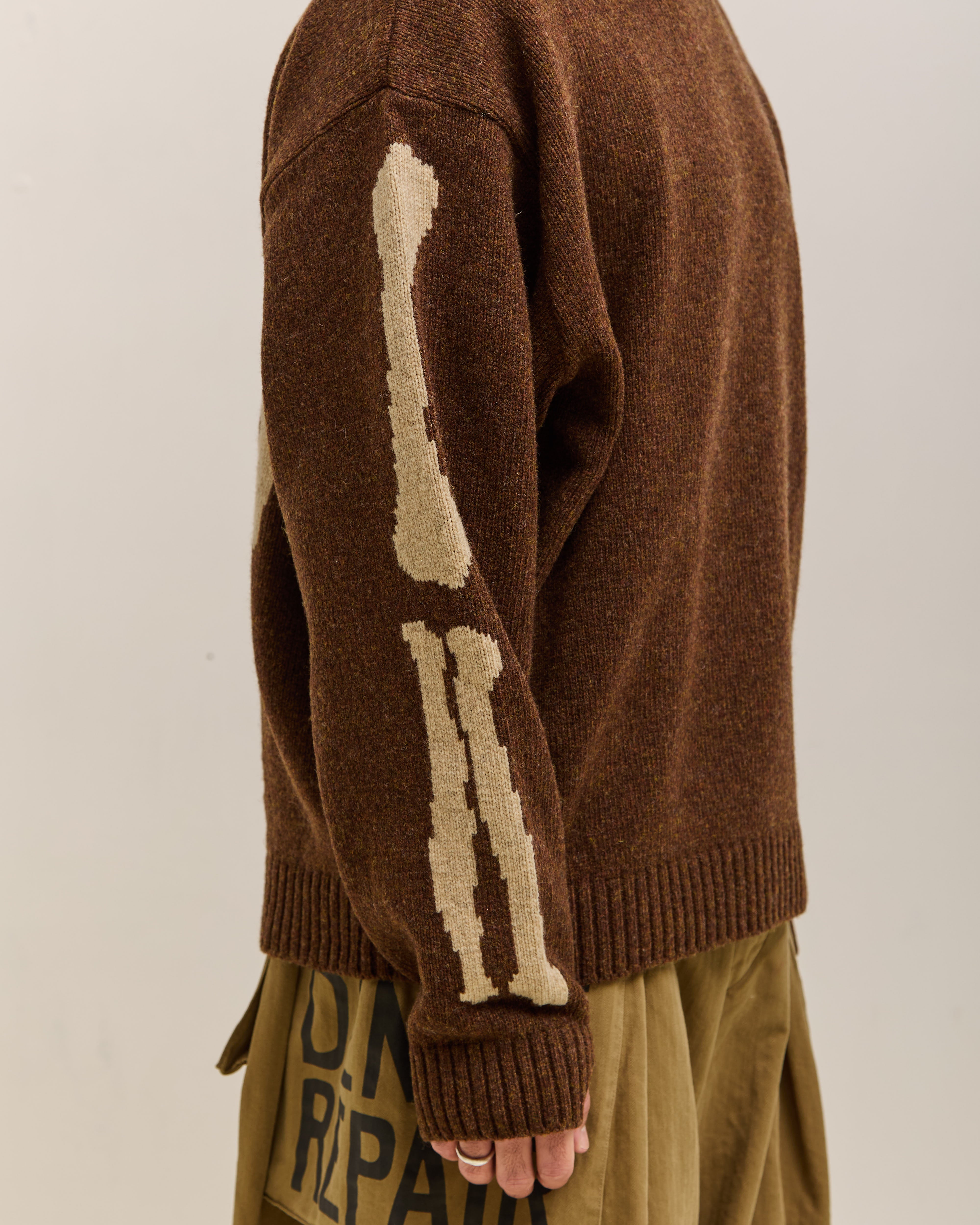 Kapital 5G Wool Bone Crew Sweater Unisex, Brown – Glasswing