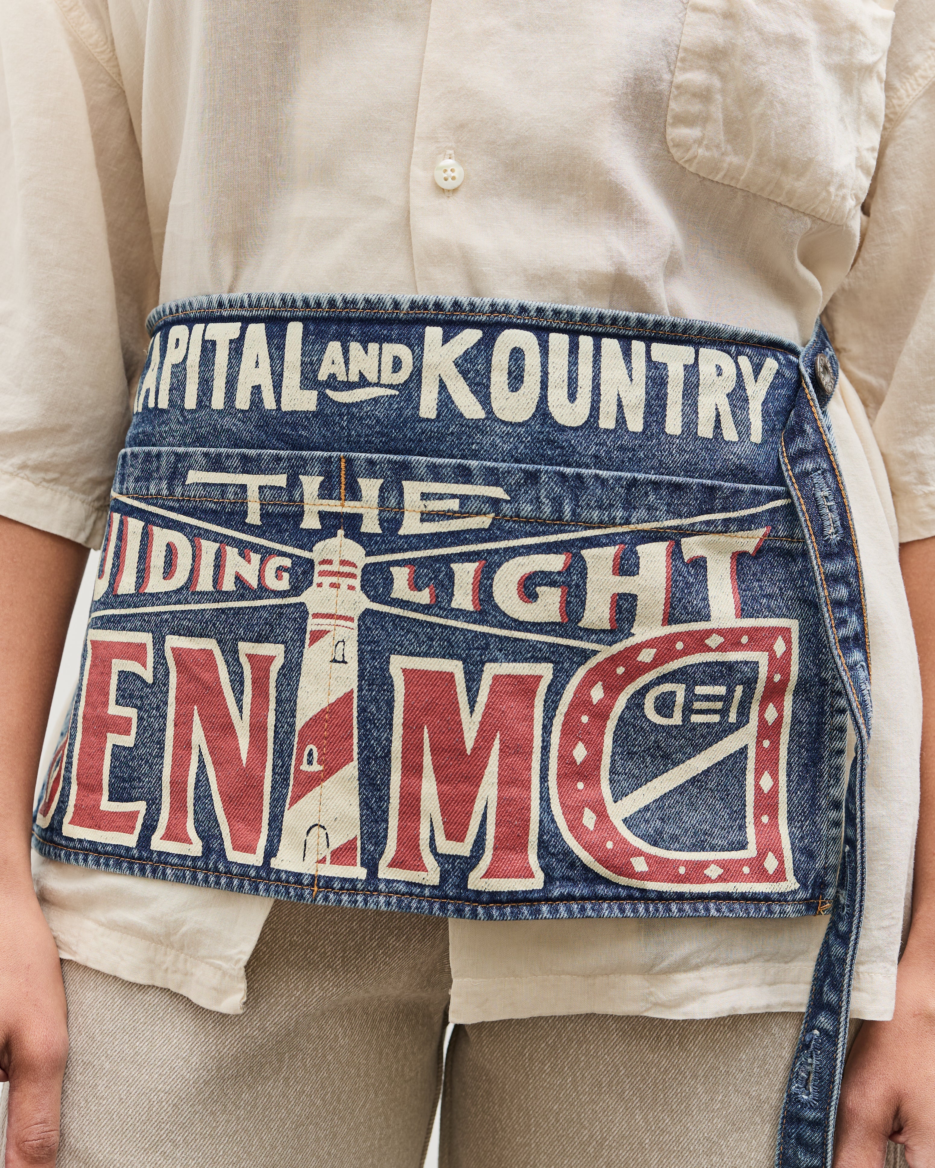 Kapital 13oz Denim Damaged Shrot AD Apron (GUIDING LIGHT