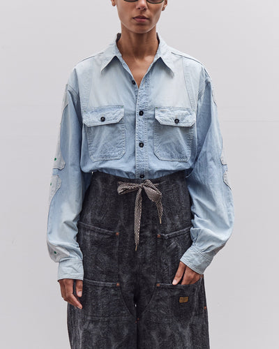 Kapital Chambray 2TONES BONE Patch Ventilator Workshirt, Sax