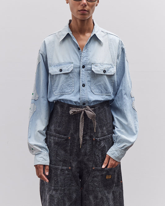 Kapital Chambray 2TONES BONE Patch Ventilator Workshirt, Sax