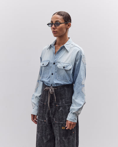 Kapital Chambray 2TONES BONE Patch Ventilator Workshirt, Sax