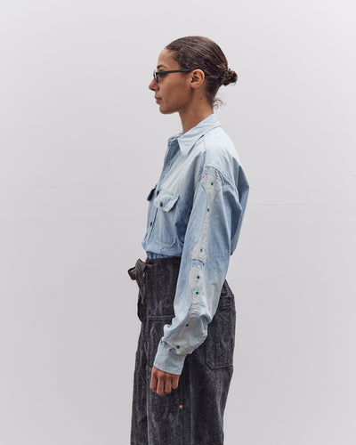 Kapital Chambray 2TONES BONE Patch Ventilator Workshirt, Sax