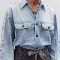 Kapital Chambray 2TONES BONE Patch Ventilator Workshirt, Sax