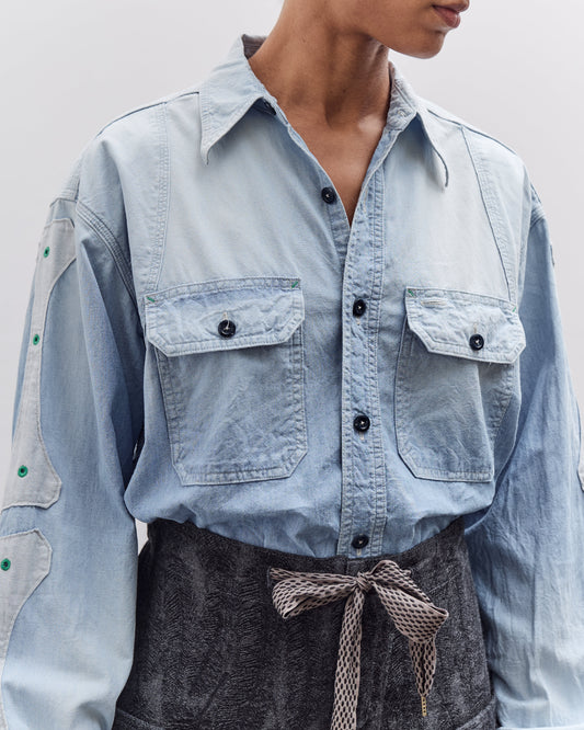 Kapital Chambray 2TONES BONE Patch Ventilator Workshirt, Sax