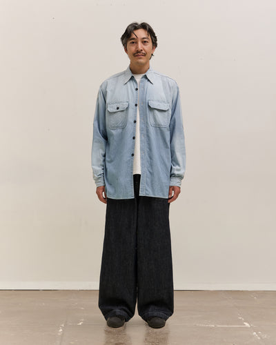 Kapital Chambray 2TONES BONE Patch Ventilator Workshirt, Sax