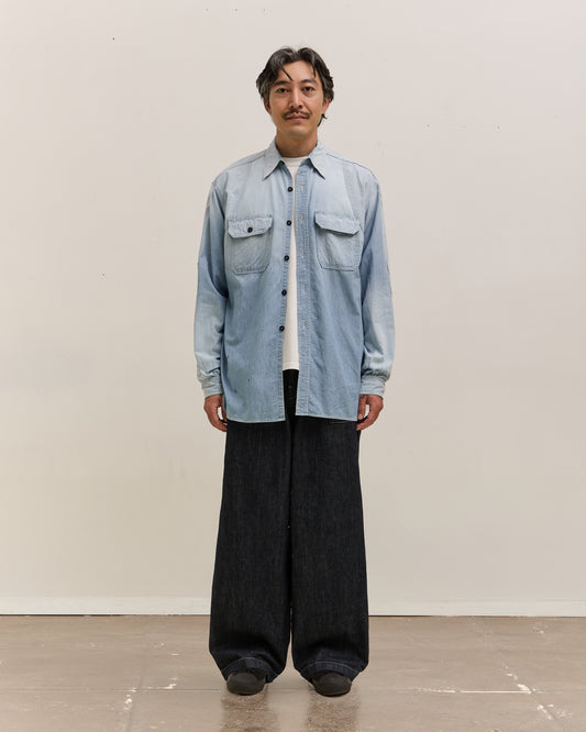 Kapital Chambray 2TONES BONE Patch Ventilator Workshirt, Sax