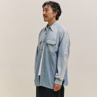 Kapital Chambray 2TONES BONE Patch Ventilator Workshirt, Sax