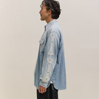 Kapital Chambray 2TONES BONE Patch Ventilator Workshirt, Sax