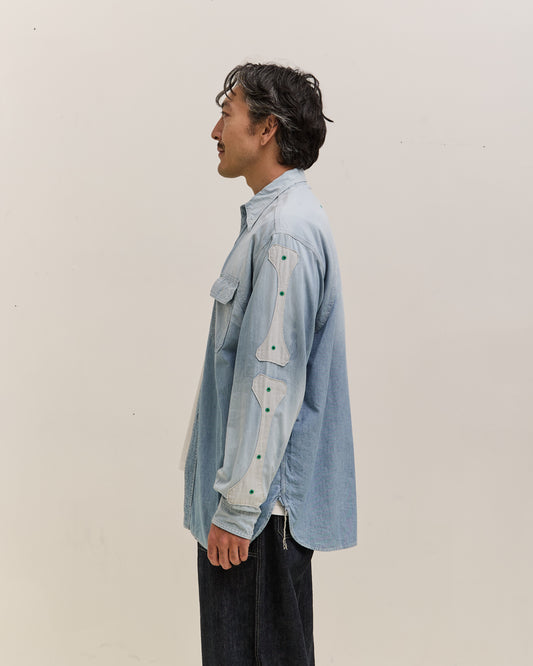Kapital Chambray 2TONES BONE Patch Ventilator Workshirt, Sax