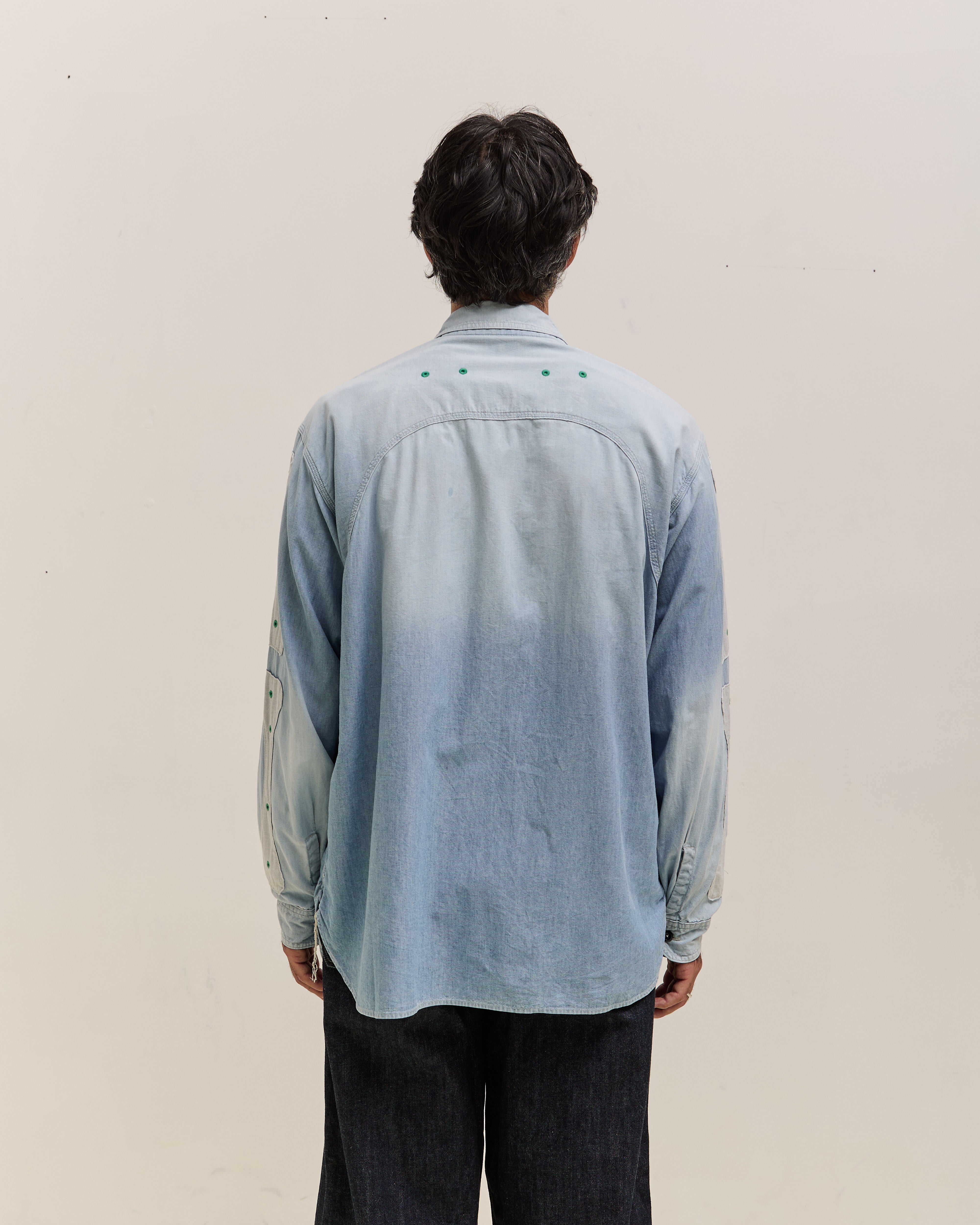 Kapital Chambray 2TONES BONE Patch Ventilator Workshirt, Sax