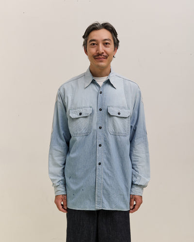 Kapital Chambray 2TONES BONE Patch Ventilator Workshirt, Sax