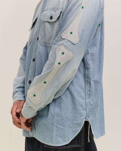 Kapital Chambray 2TONES BONE Patch Ventilator Workshirt, Sax