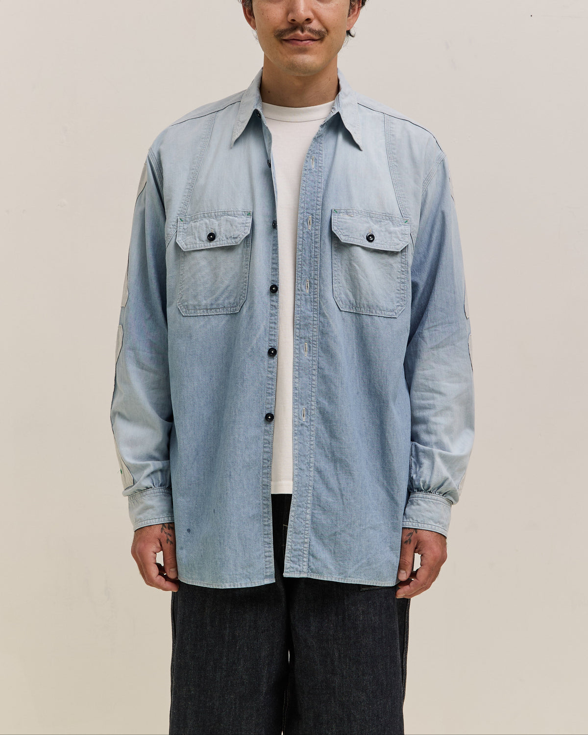 Kapital Chambray 2TONES BONE Patch Ventilator Workshirt, Sax 
