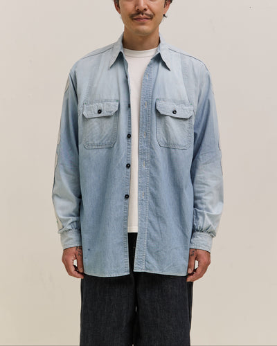 Kapital Chambray 2TONES BONE Patch Ventilator Workshirt, Sax