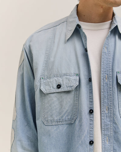 Kapital Chambray 2TONES BONE Patch Ventilator Workshirt, Sax