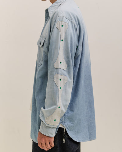 Kapital Chambray 2TONES BONE Patch Ventilator Workshirt, Sax